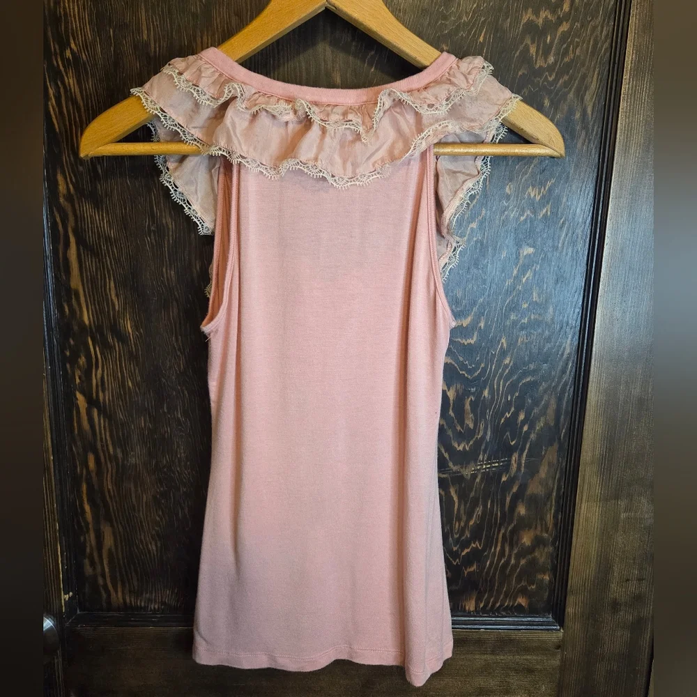 *Vntg* Y2k Forever Twenty 21 Pink Ruffled Lace Sleeveless Top Zipper Front Sz S - Picture 7 of 9